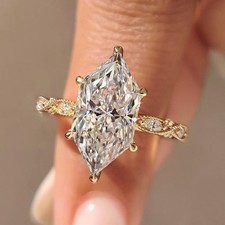 Vintage Inspired Engagement Ring Antique Dutch Marquise Moissanite Gifts Jewelry