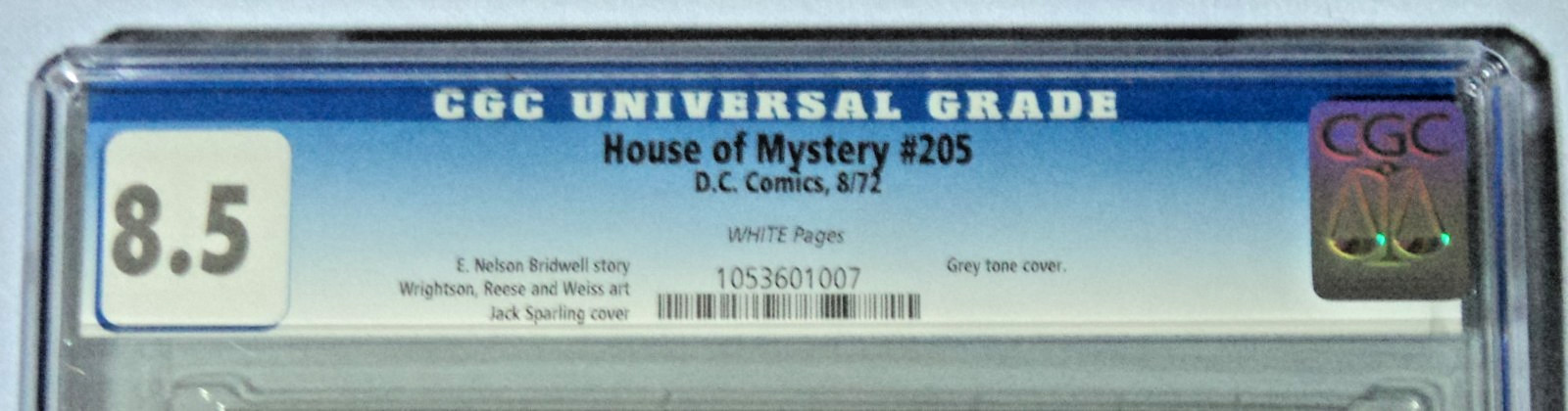 House of Mystery 205 CGC 8.5 VF+ White Pgs. DC Bronze Horror Grey Tone Sparling