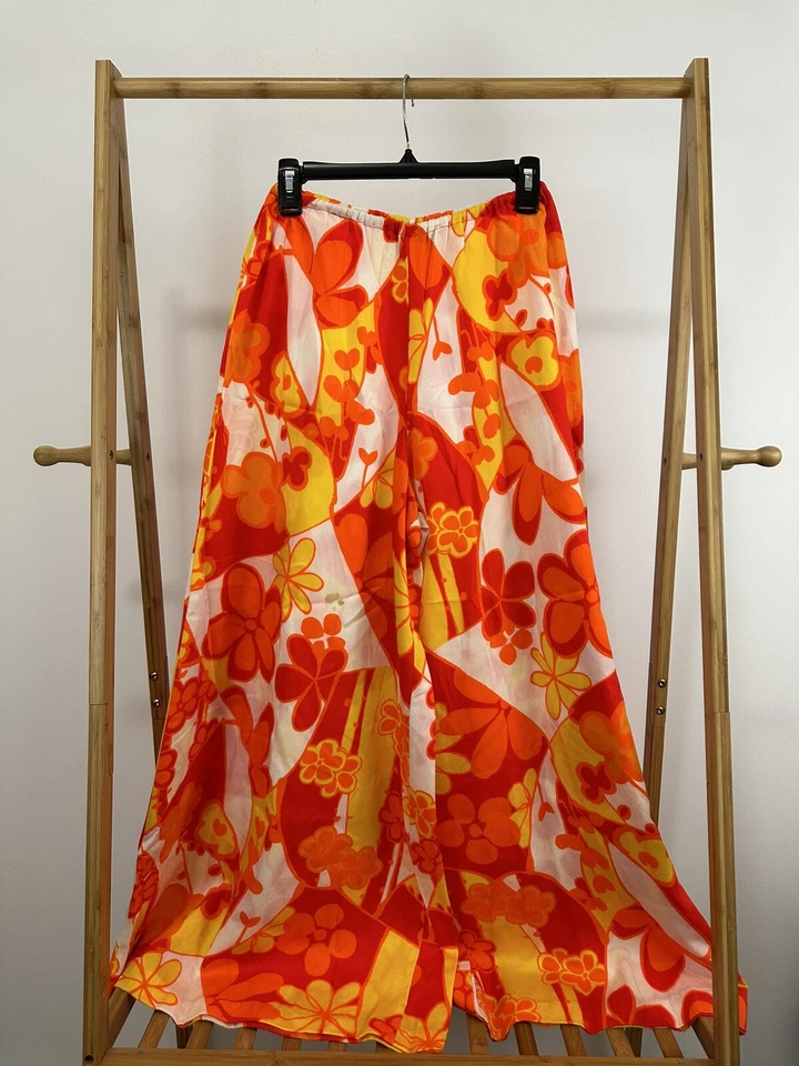 Pantalones De Colección Años 70 Pennys Hawaianos Florales Hippie Campana Pantalones Pierna Muy Ancha S