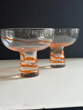 Pier 1 Swirline Hand Blown Glasses Margarita Cocktail Bowl Orange Swirl Set Of 2