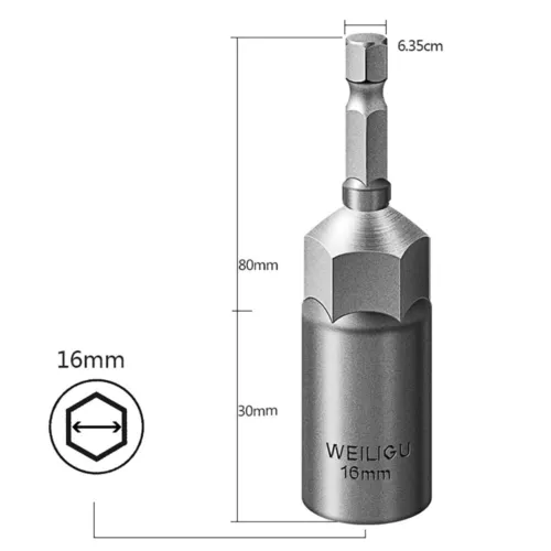 30mm Hex Deep Socket Nut Driver Bit Impact Driver Drill 6mm-19mm 1/4" Hex Shank - Bild 33 von 39