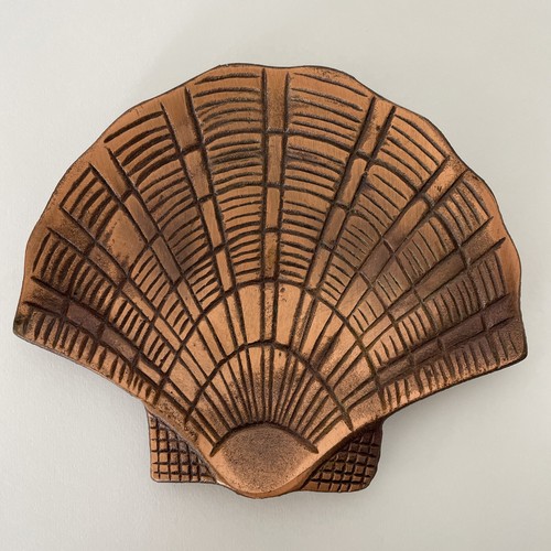 Sea Shell Trinket Dish Copper Cast Iron ODI 1991 Taiwan Vintage Beach Clam Shell - Picture 6 of 6