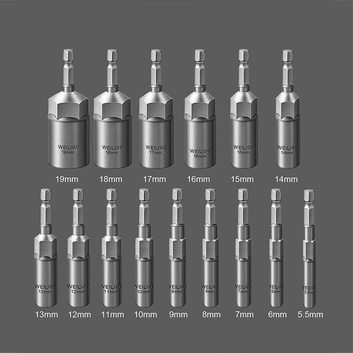 Hex Nut Driver or Set 5 -19mm Socket 80mm Long Impact Drill Bits Depth 30mm 1/4" - Picture 3 of 25