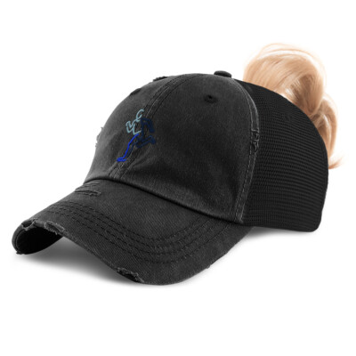Womens Ponytail Baseball Cap Track Runner Olympics Distressed Trucker Hats