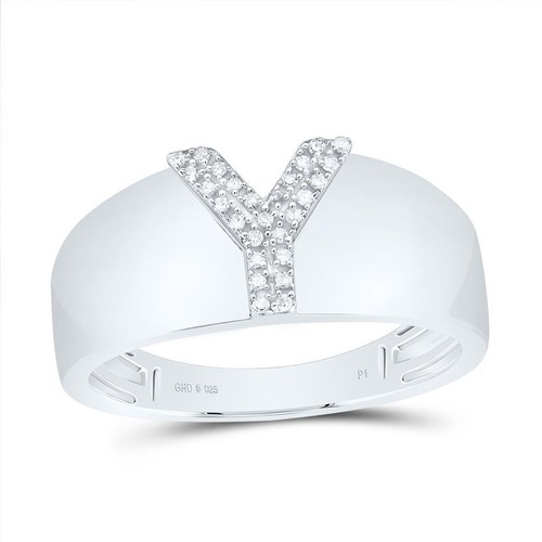 .925 Sterling Silver Diamond Women's Block Letter Y Initial Band Ring 1/20 CT - 第 1/1 張圖片