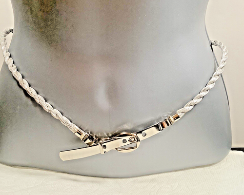Silver Tone Twisted Rope Waist Belt 30-31" Adjustable - Picture 1 of 6