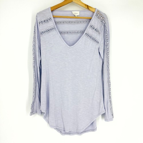 Anthropologie Deletta Light Purple Long Sleeve V-Neck Stretch Crochet Top Size S - Picture 2 of 10