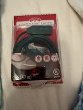 Green Extension Cord with Lighted Foot Switch - 9 Ft Power Cord - 3-Outlet
