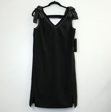 Jax Womens Dress Sleeveless V Neck Black Lined Dress 6 with bows and white trim
