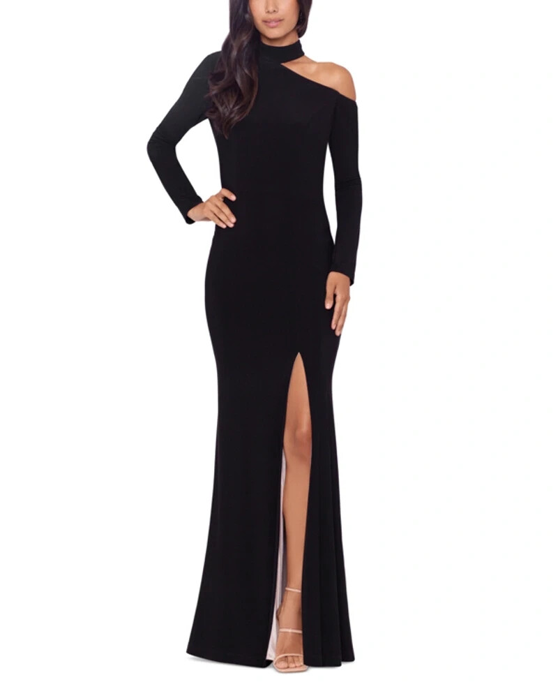 Xscape Black Cutout Shoulder Long Sleeve Gown Size 10 $218