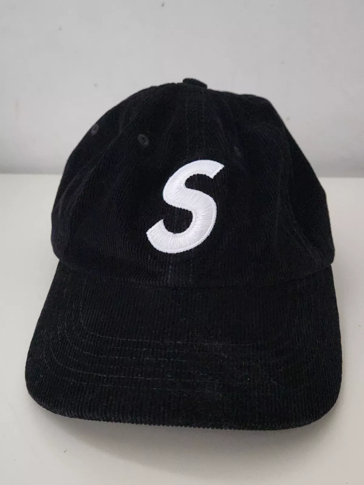 SS21 Supreme Fine Wale Corduroy S Logo 6 panel Cap Hat Black