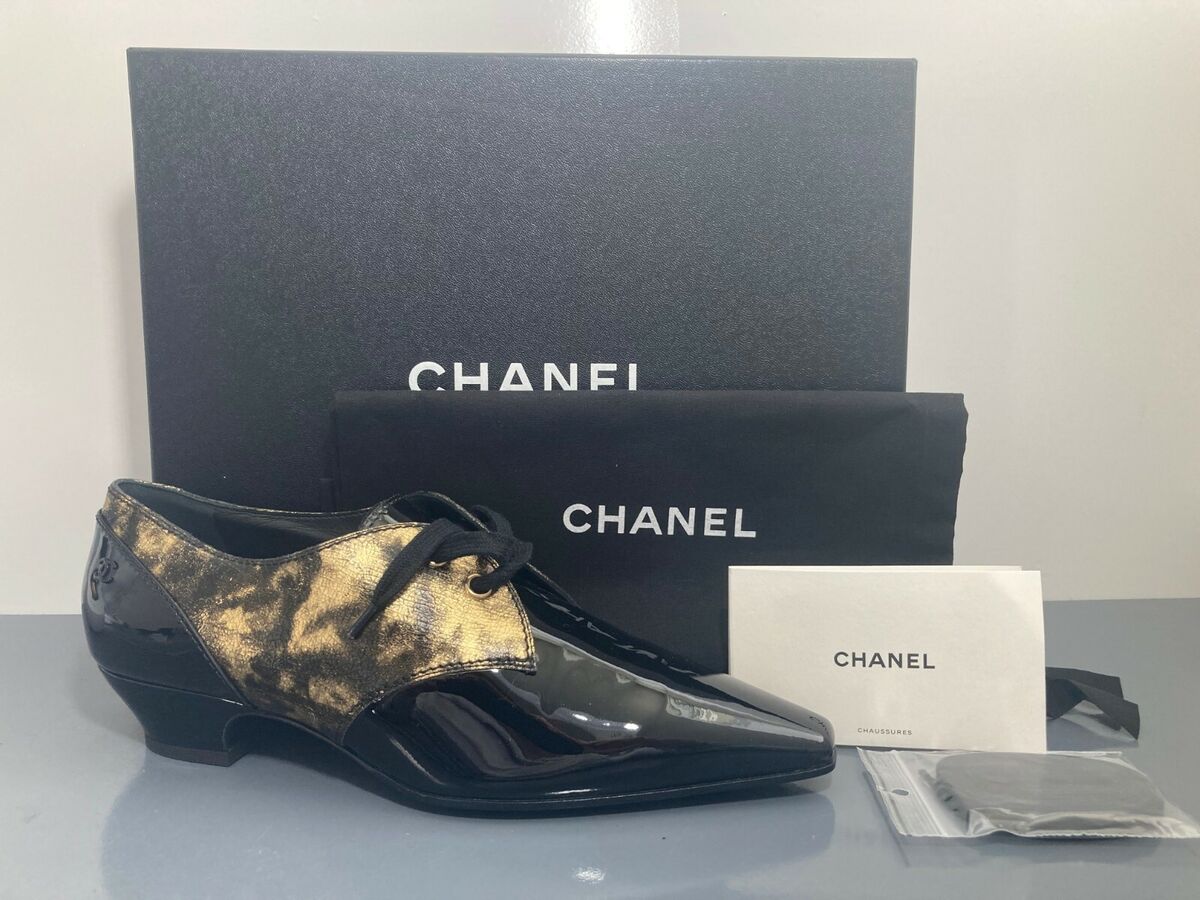 NIB CHANEL 18K Black Gold Laminated Goatskin Patent Leather NIB CHANEL 18K Black Gold Laminated Goatskin Patent Leather