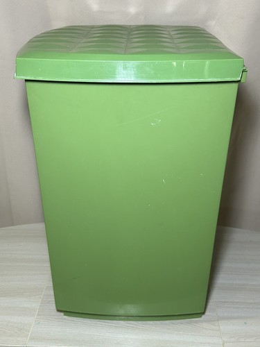 VTG Avocado Green Clothes Hamper Laundry Mid Century Hard Plastic Modern Design - Picture 5 of 17