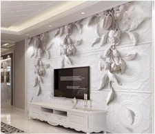 3D Embossed White Leaves 43566NA Wallpaper Wall Murals Removable Wallpaper Fay