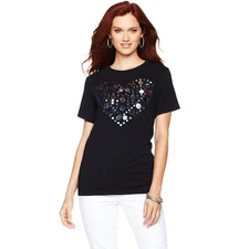 DG2 by Diane Gilman Mirrored Heart Crew-Neck Tee 339096-C 