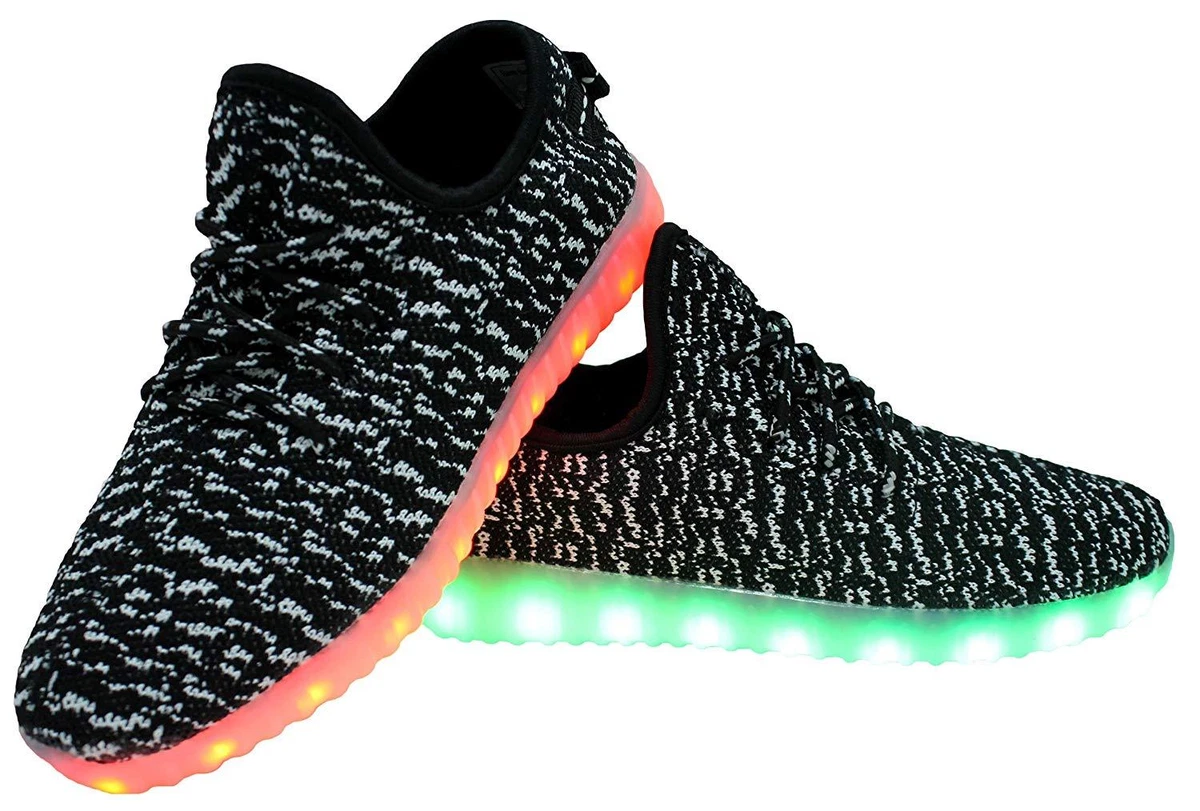 LED Light Up Sneakers Knit Low Top Lace Up Men Black White Shoes