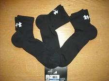 Mens NWT UNDER ARMOUR 3" Quarter Ankle Socks 3prs Black Sz:L (8.5-13) FREE SHIP!