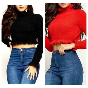 ruffle polo neck top