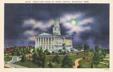 Night Time Scene Capitol Nashville, TN Vintage Linen PC