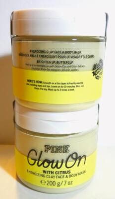 2 Victorias Secret PINK Glow On Citrus Energizing Clay Face & Body Mask 7 oz
