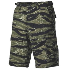 MFH Men's US BDU Bermuda Shorts Cargo Hiking Cotton Ripstop Tiger Stripe Camo