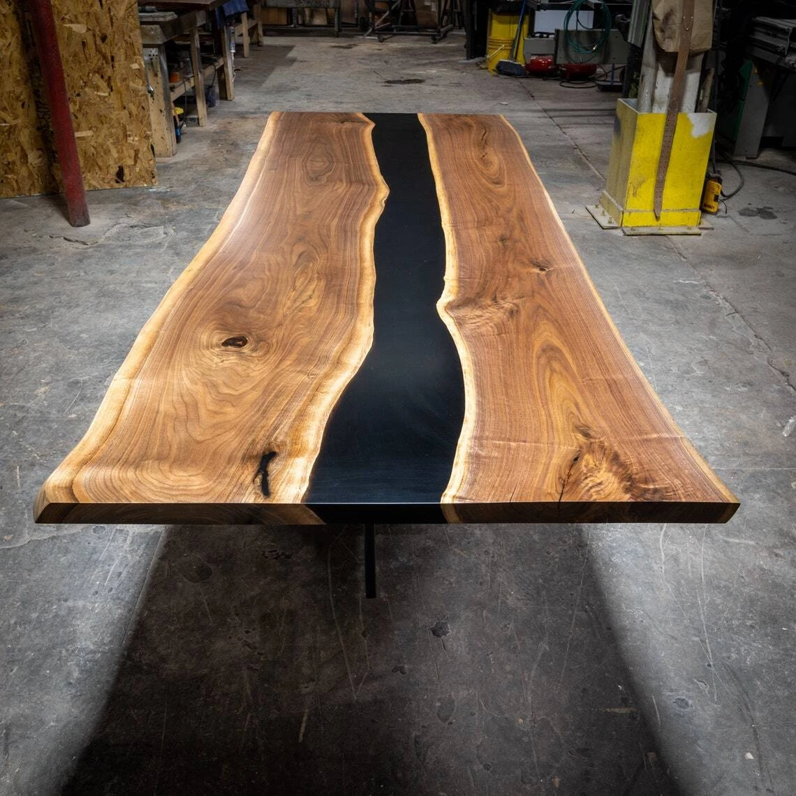 Black Epoxy River Table With Custom Metal Base – Collective Arts Media