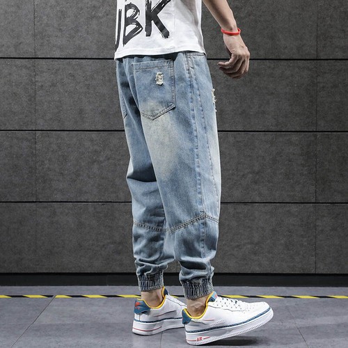 Pantalones de mezclilla para hombre Hip Hop Harén Pantalones de mezclilla sueltos para correr Pantalones informales Ropa de calle - Imagen 4 de 6