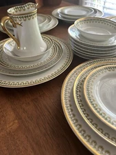 Haviland & Co Limoges Schleiger 761 Green & Gold SET Of 27 -Plates Bowls Creamer