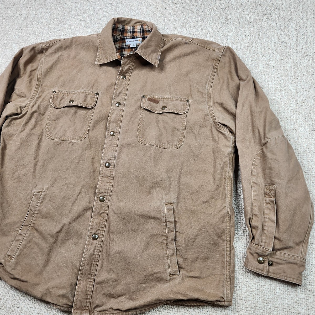 Carhartt Mens XL Brown Flannel-Lined Shirt/Jac Canvas Work Carhartt Mens XL Brown Flannel-Lined Shirt/Jac Canvas Work