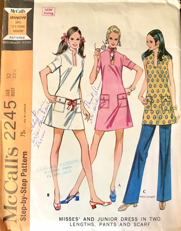 Vintage McCall’s Pattern #2245 Summer Dress, Pants & Scarf Dated 1969 Bust 32