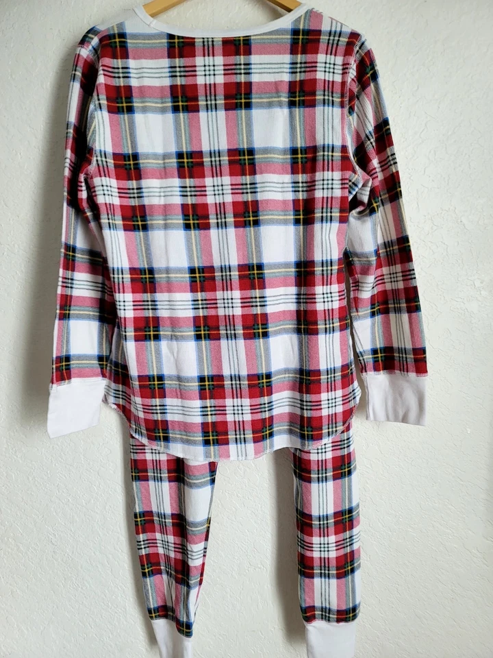 Conjunto de pijama feminino Old Navy tamanho XL vermelho branco xadrez malha de algodão stretch - Imagem 2 de 4