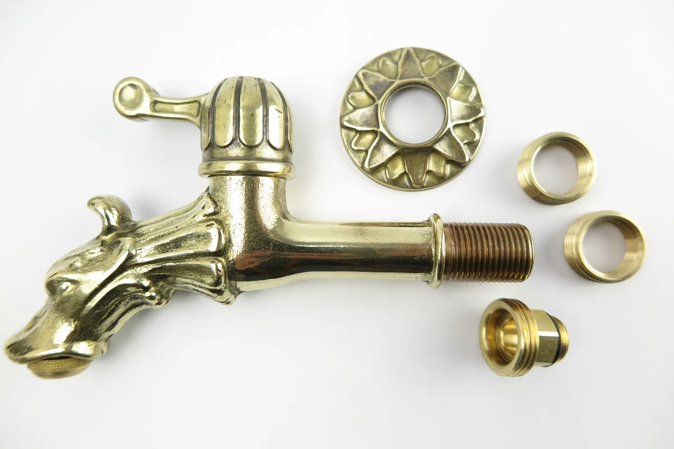 Robinet Laiton Antique Art Nouveau Dragon Tête Gargouille Jardin - Photo 3/4