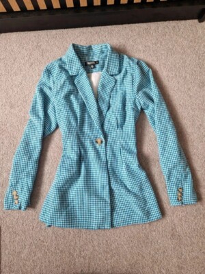 Missguided Blue Dogtooth Houndstooth Casual Blazer Jacket UK