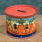 Vintage Ohio Art Co TIN BANK Litho Drum Coin Change Children Playing Soldiers