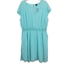 NWT Torrid Crochet Lace Skater Dress Clip Dot Blue Size 1X 14 - 16 Boho Feminine