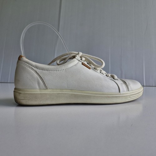 Ecco Soft 7 White Leather Lace Up Sneakers Size 39 - Picture 3 of 9
