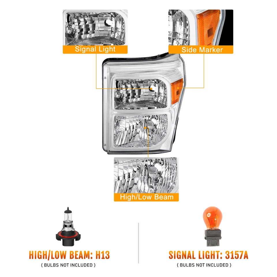 Faros ámbar cromados SD OE Super Duty SD 2011-2016 F250 F350 F450 F550 Foto 2 de 4