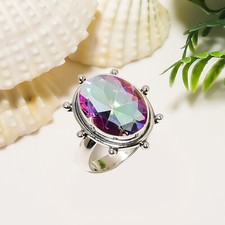 Rainbow Mystic Topaz 925 Sterling Silver Ring Handmade Jewelry Gift For Her