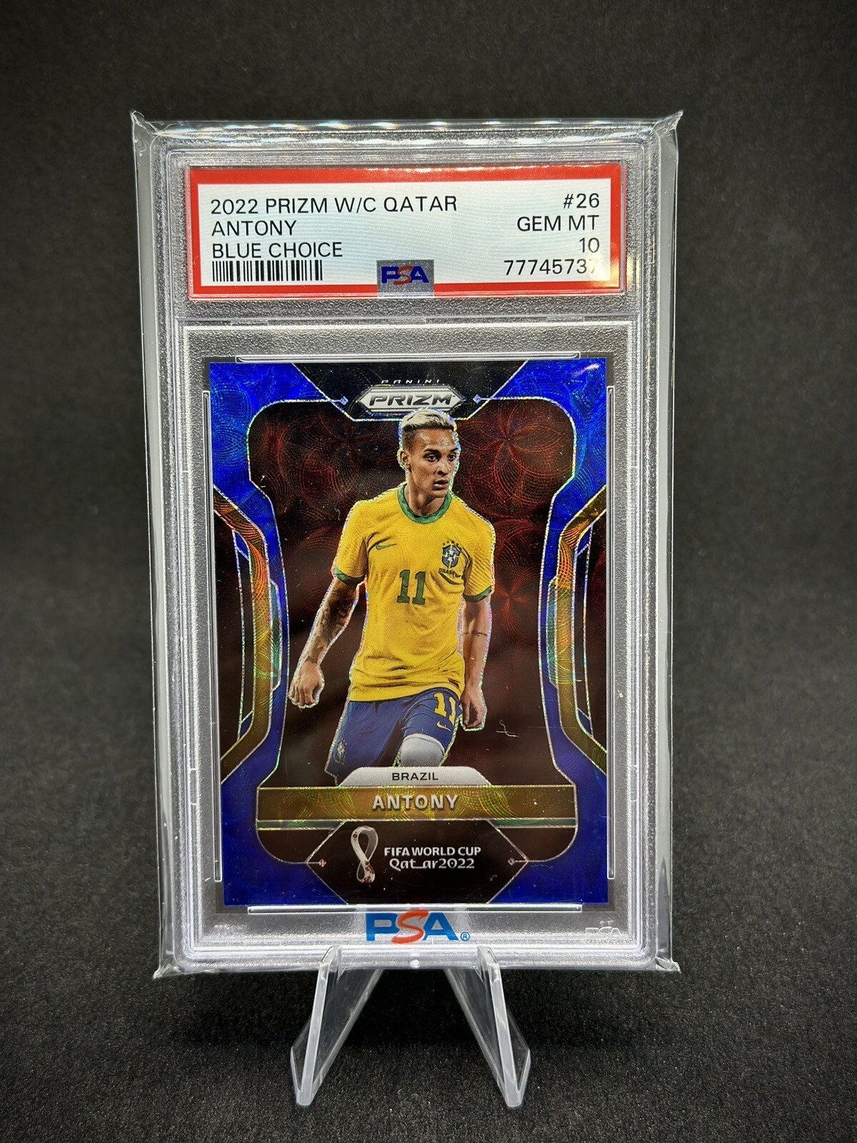 Antony 2022 Panini Prizm World Cup Blue Choice /135 SP PSA 10 Brazil