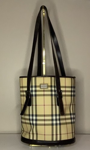 Burberry Nova Check Bucket Bag Tote in Coated Canvas (9.5" x 11")