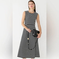 EEUC J.Crew Fit and Flare Cap Sleeve Knit Midi Dress Black White Stripe Size XS