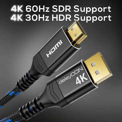 DisplayPort auf HDMI Kabel 4K @60Hz HDMI 1.4 HDR DP Adapter Konverter Kabel ALU