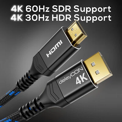 DELEYCON DisplayPort auf HDMI Kabel 4K @60Hz HDMI 1.4 HDR DP Adapter Konverter Kabel ALU