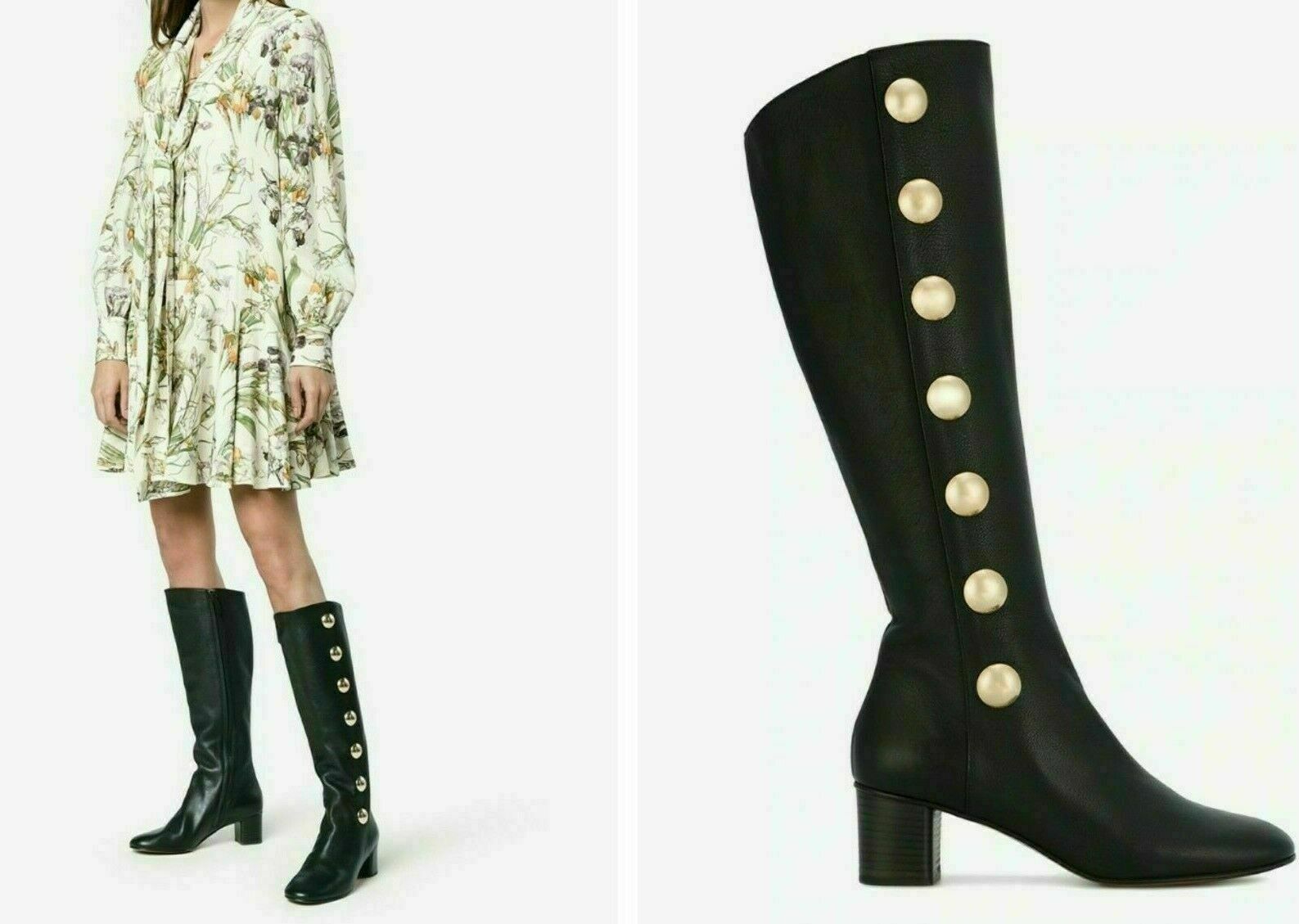 Chloe Orlando Iconic Cult Zip Knee High Boots Heeled Shoes 35.5
