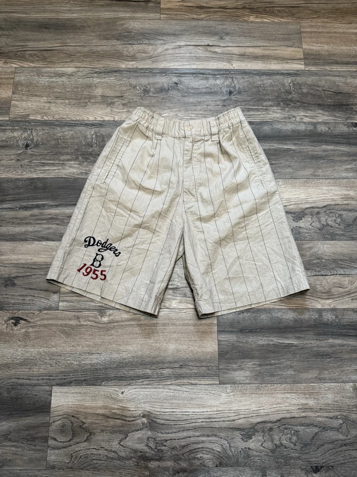 罕见复古 90 年代 Mirage First Swing 布鲁克林道奇队细条纹短裤 — 第 2/4 张图片