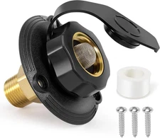 RV City Water Inlet with Check Valve, Brass Thread Water Fill Inlet Black,