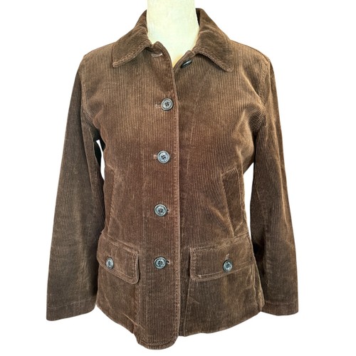Ralph Lauren Petite braune Cord Langarm Kragen Button Down Jacke PS