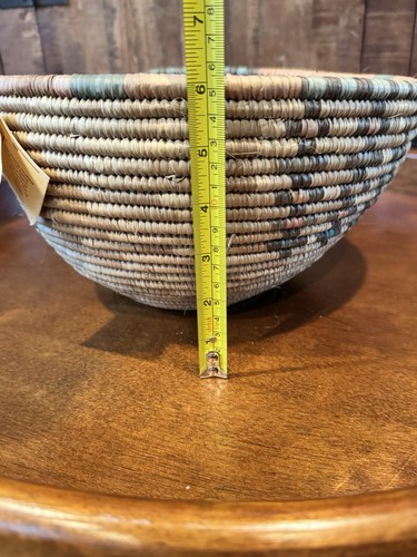 Walawa afrikanische handgewebte aufgerollte Grasschale Korb Hausa 11,5" pastellblau rosa - Bild 9 von 10