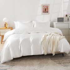 HOdo Home Satin Duvet Cover Queen Size, 3PCS Queen/Full No Comforter , White