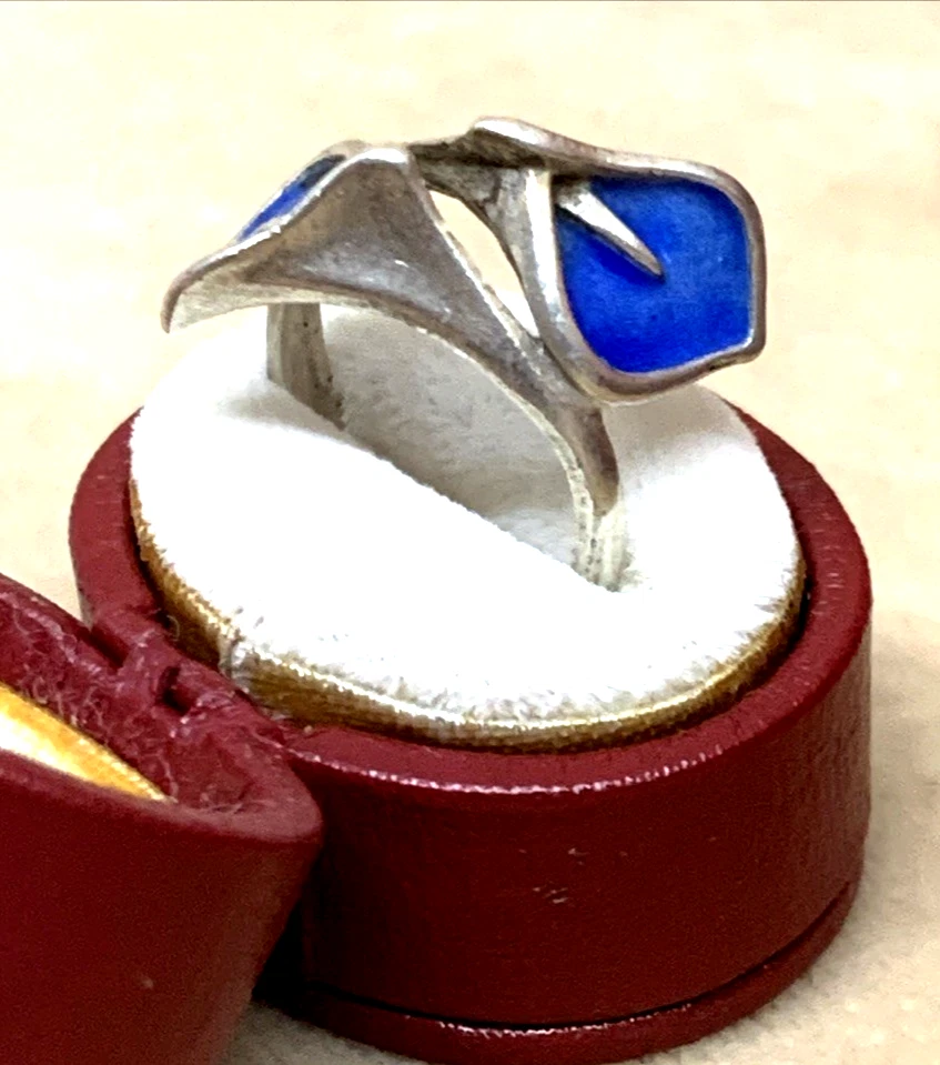 ANELLO OTTAVIANI AUTENTICO ANNI 70 IN ARGENTO 925 E SMALTO AZZURRO - Immagine 4 di 4